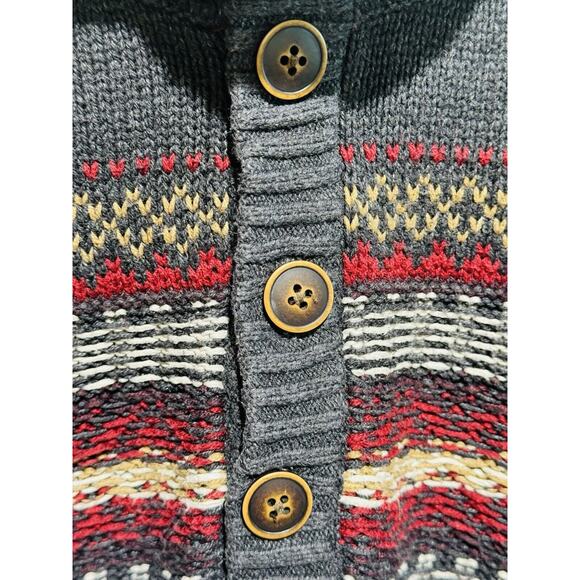 Vintage G.H. Bass Fair Isle Sweater Sherpa Collar 3 Button Long Sleeve Men's XL - Picture 4 of 7